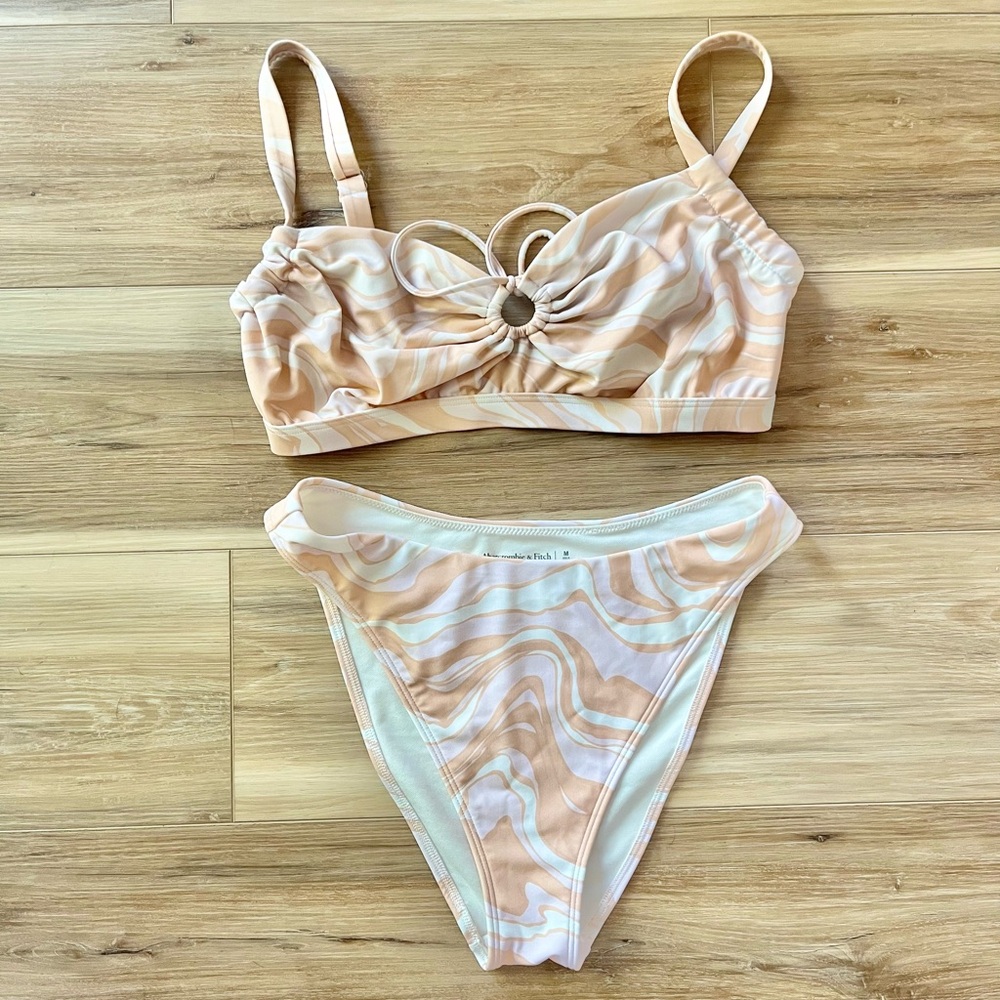 Abercrombie & Fitch Curve Love Retro Swirl Peach White Bikini Size Medium/ Large